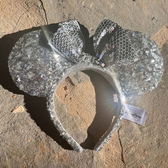 Authentic Disney Parks Silver Sequin Minnie Mouse Ears - Picture 1 of 5